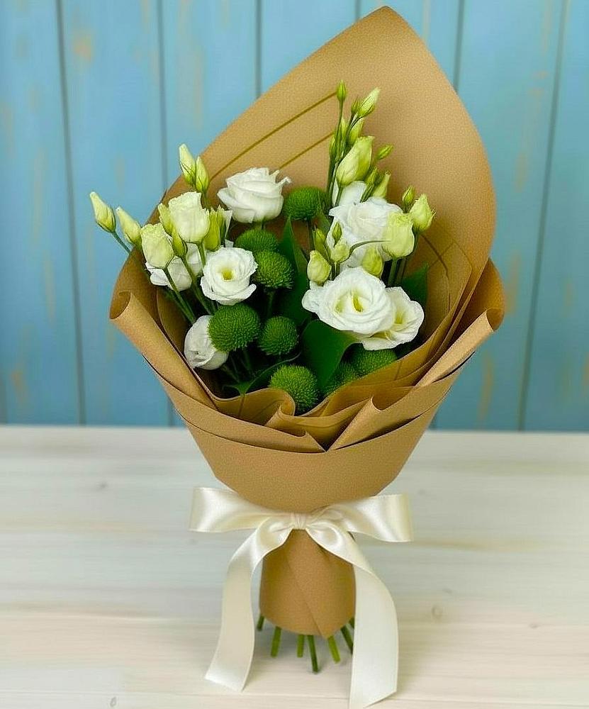 Букет цветов из: Хризантемы и Лизиантусы в Балаганске