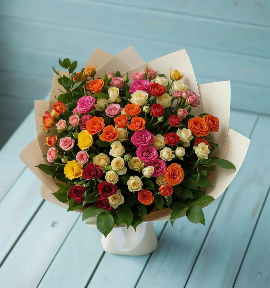 Букет Микс из разноцветных кустовых роз в Балаганске