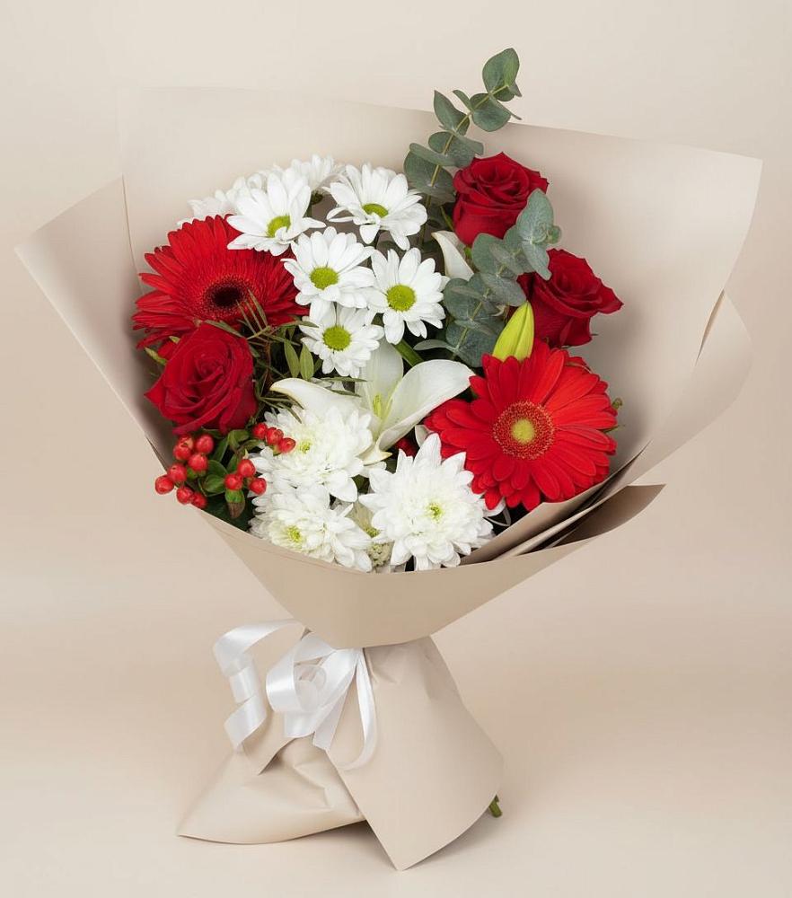 Букет цветов из: Розы, Хризантемы, Герберы и Лилии в Балаганске